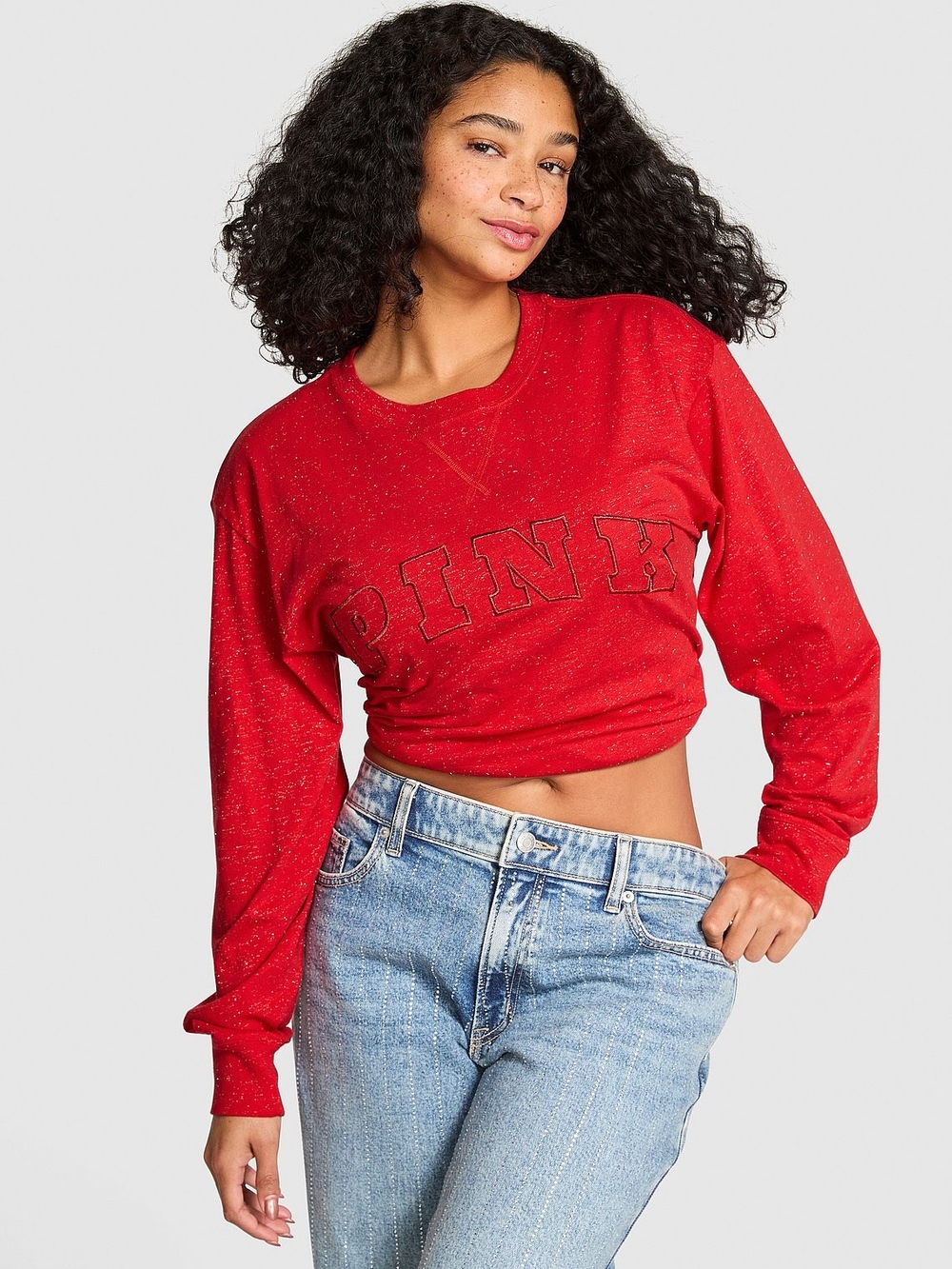 PINK Long Sleeve Crewneck T Shirt